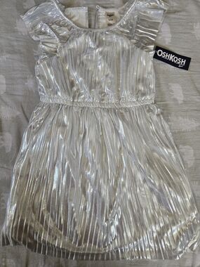 OshKosh B'gosh Silver Metallic Pleated Girls Dress